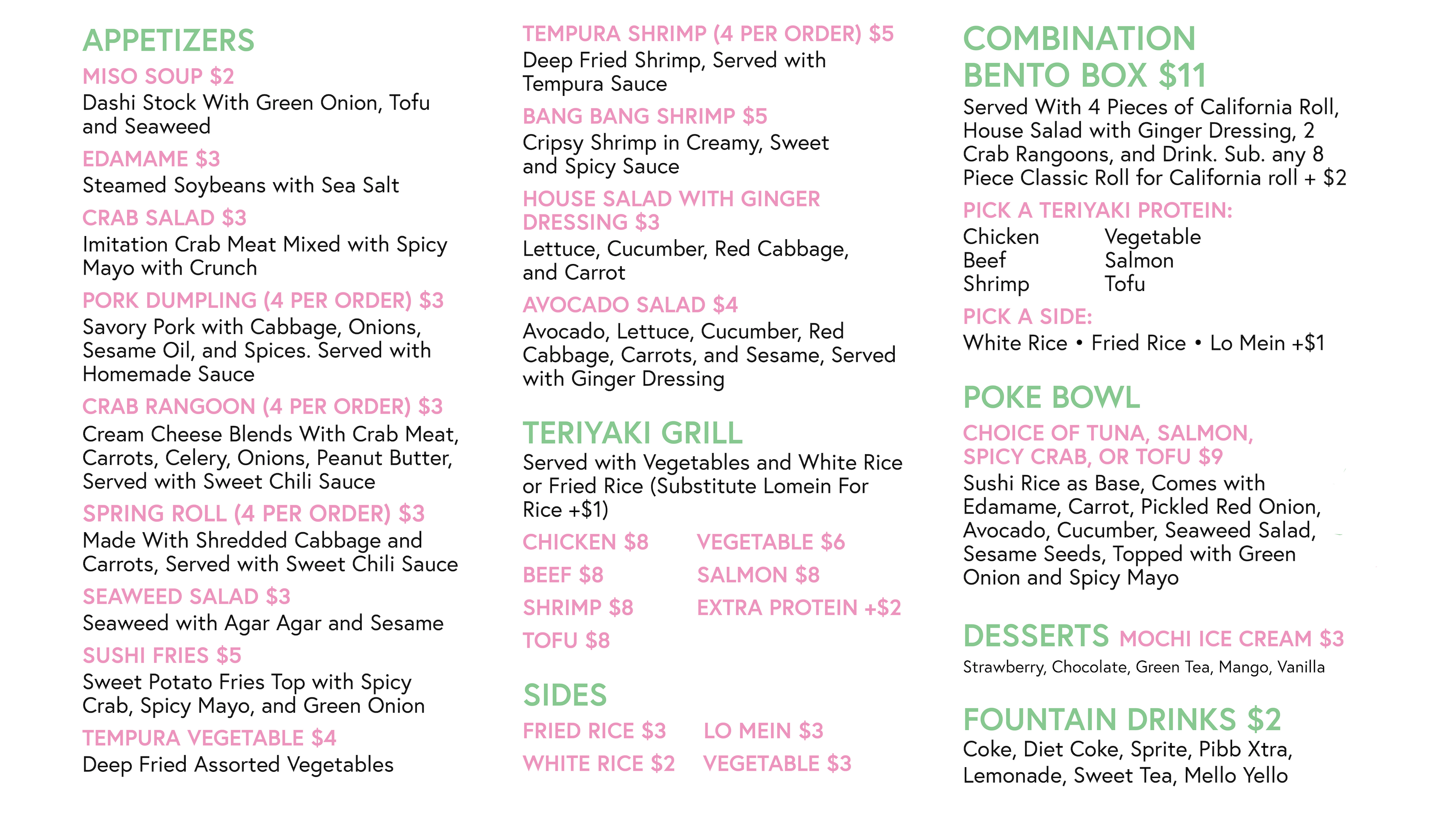 Ginger Wasabi Sushi + Grill Menu