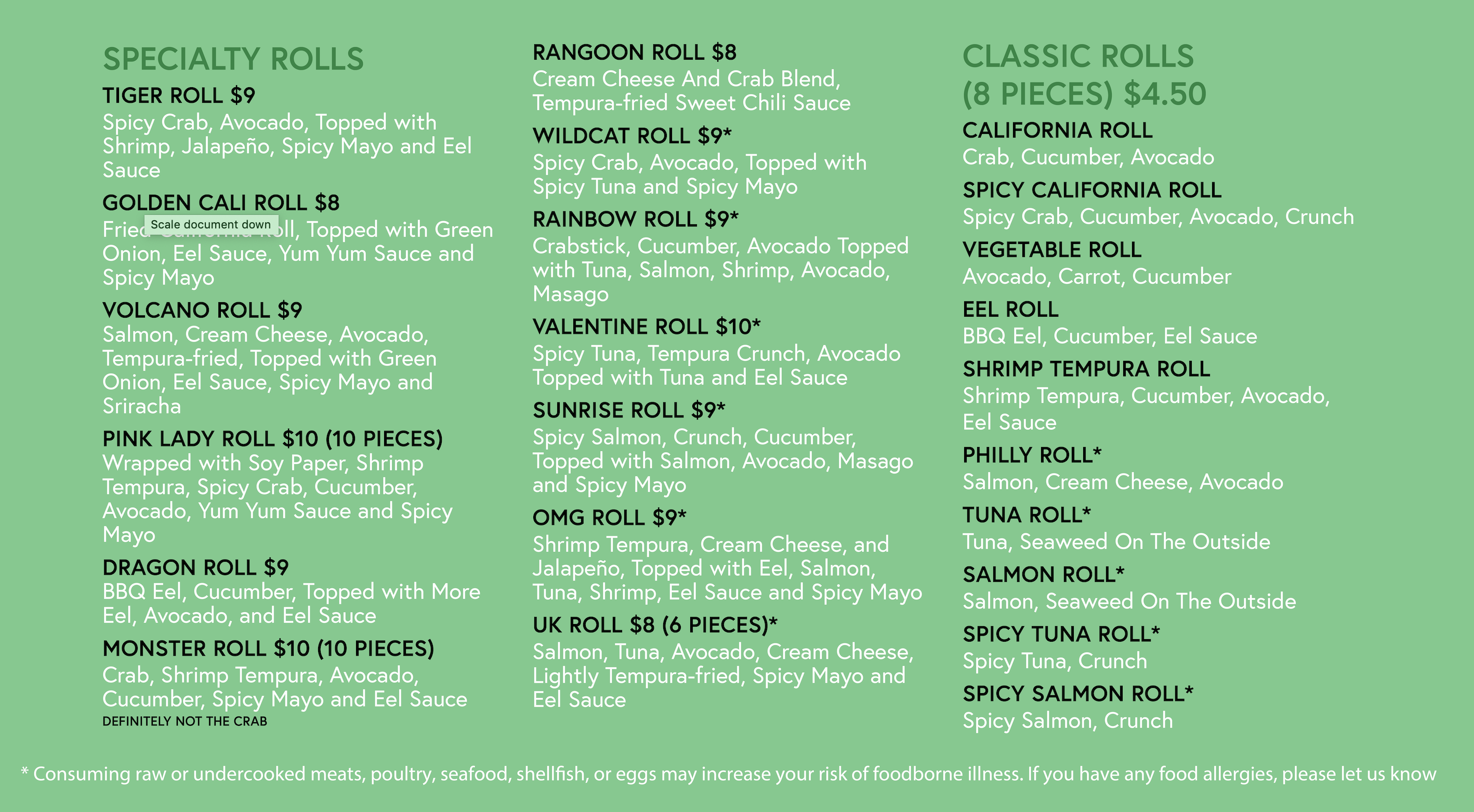 Ginger Wasabi Sushi + Grill Menu